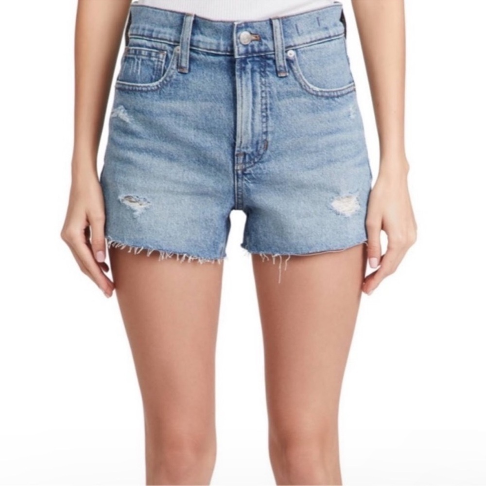 Madewell The Perfect Jean Shorts Blue Snyder Wash Size 26 Women’s Raw Hem
